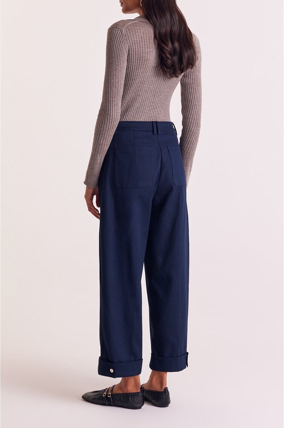 BALZAC PARIS Pantalon arrondi raccourci à pinces en toile Tristan Femme BLEU FONCE 3