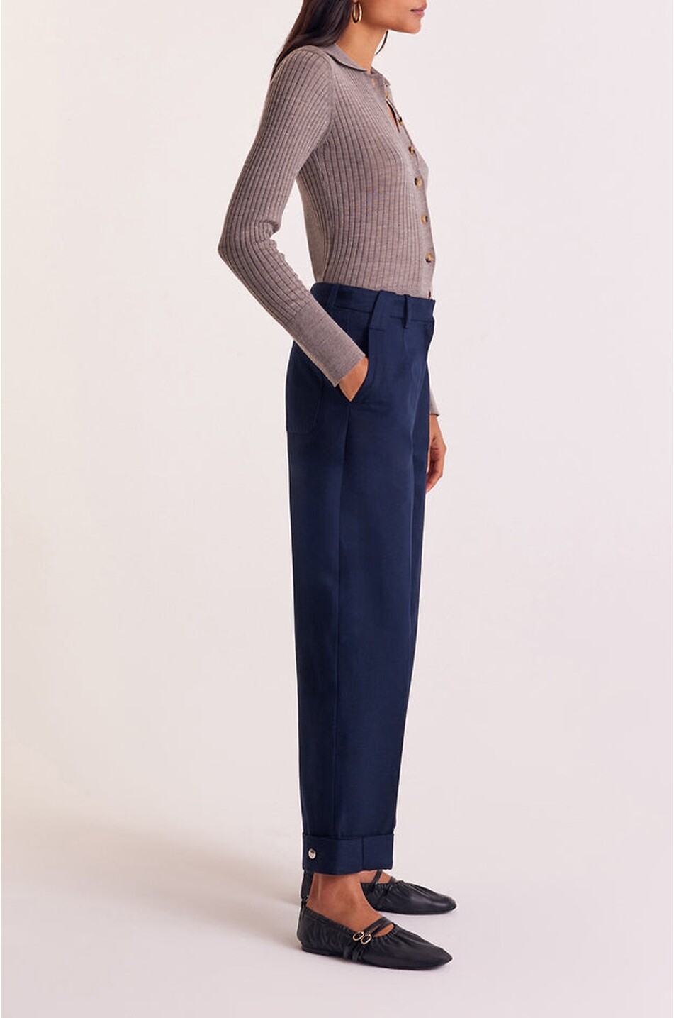 BALZAC PARIS Pantalon arrondi raccourci à pinces en toile Tristan Femme BLEU FONCE 6