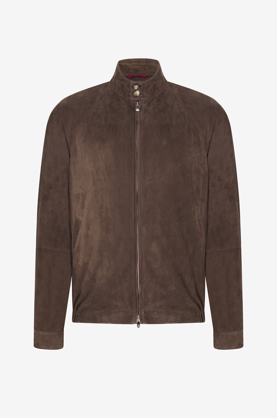 Lightweight suede bomber jacket with raglan sleeves