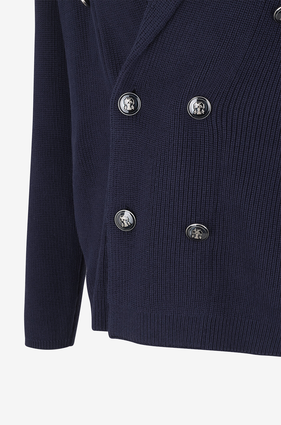 BRUNELLO CUCINELLI Double-breasted rib knit cardigan with shawl collar Men DARK BLUE 3