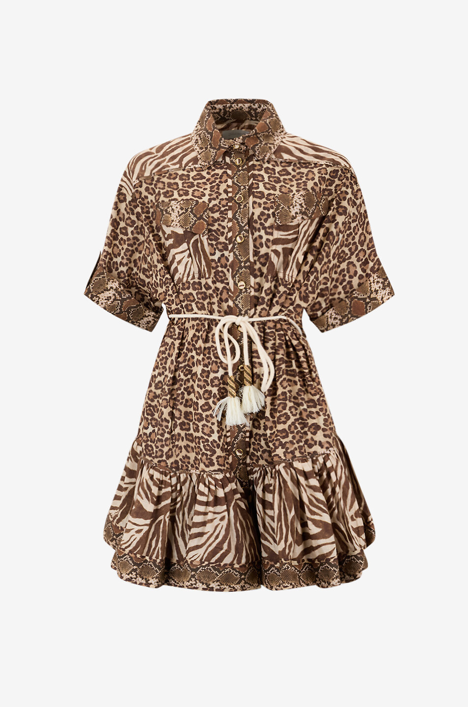 Wanderlust Lantern leopard-printed mini shirt dress