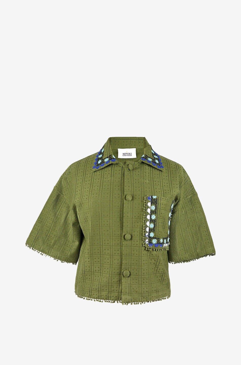 MONOKI Kurzarm-Hemd aus besticktem Baumwolljacquard Paros Damen KHAKI 1