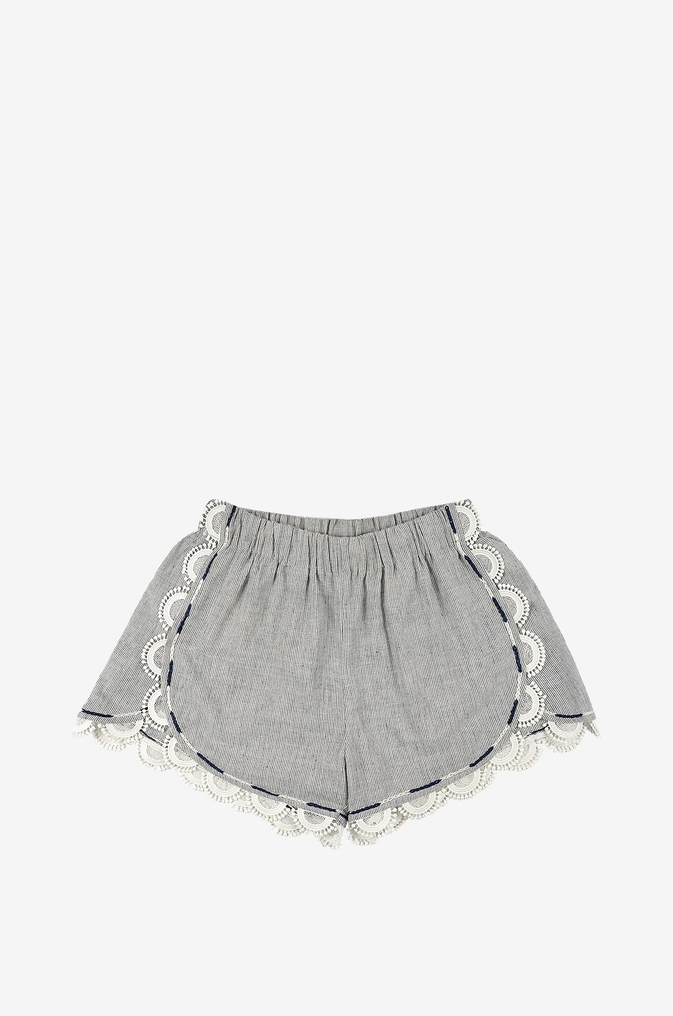 MONOKI Short rayé en coton orné de dentelle Sophia Femme GRIS 1