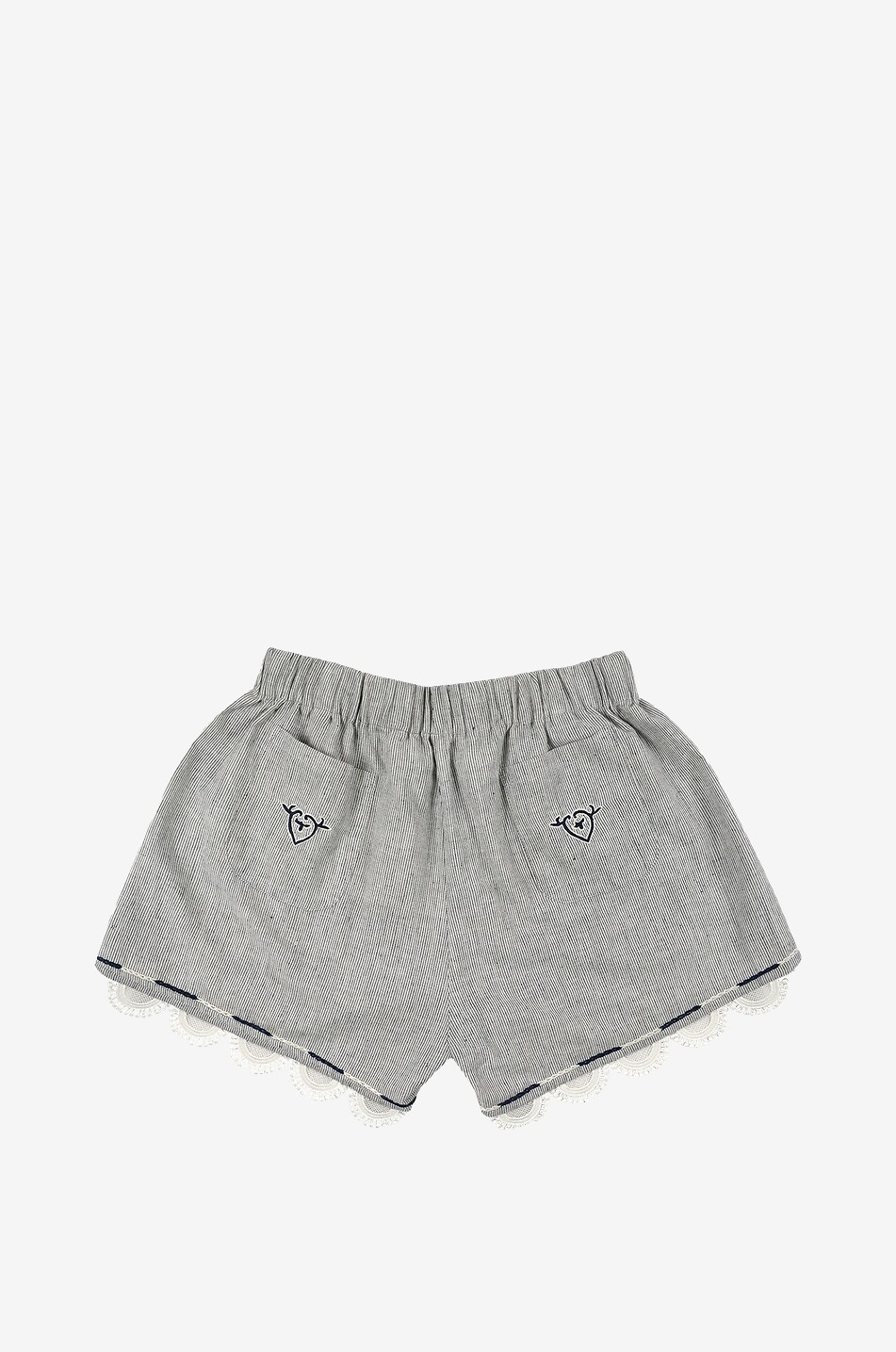 MONOKI Short rayé en coton orné de dentelle Sophia Femme GRIS 2