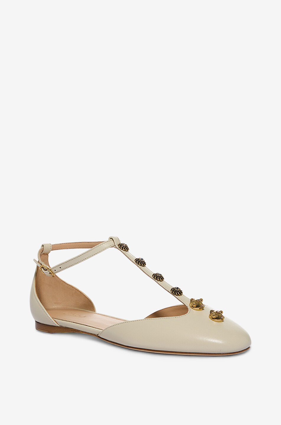 Lederballerinas mit T-Riemen und Schmucknieten Céleste