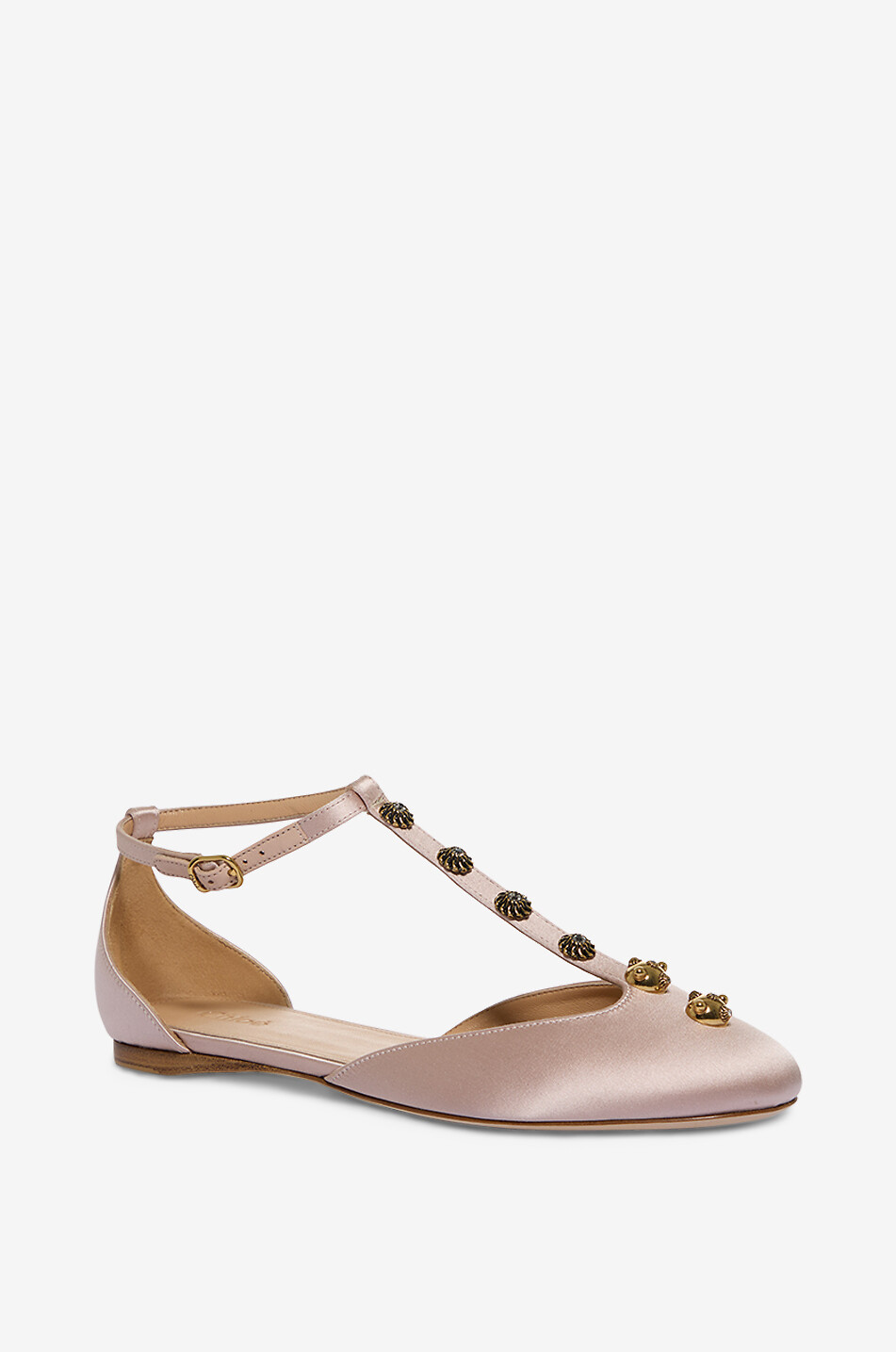 CHLOE Satinballerinas mit T-Riemen und Schmucknieten Céleste Damen HELLROSA 1
