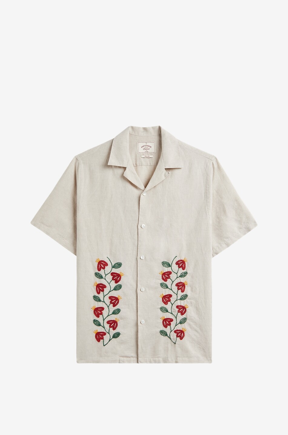 Branch Embroidery flower embroidered short-sleeved linen and cotton shirt