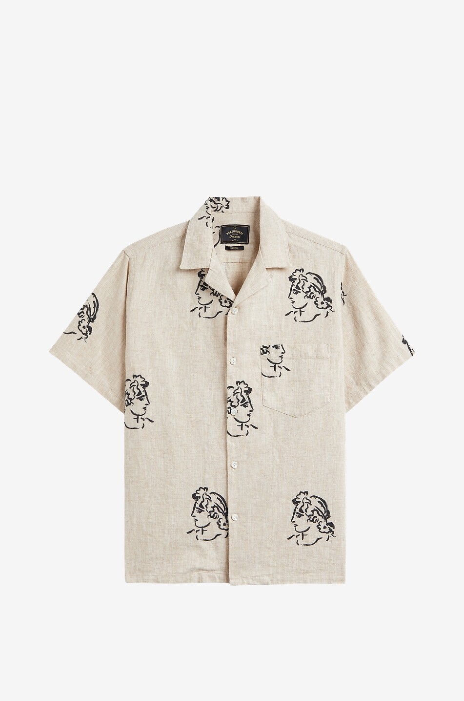 PORTUGUESE FLANNEL Bedrucktes Kurzarm-Hemd aus Leinen und Baumwolle Conimbriga Herren CREMEFARBEN 1