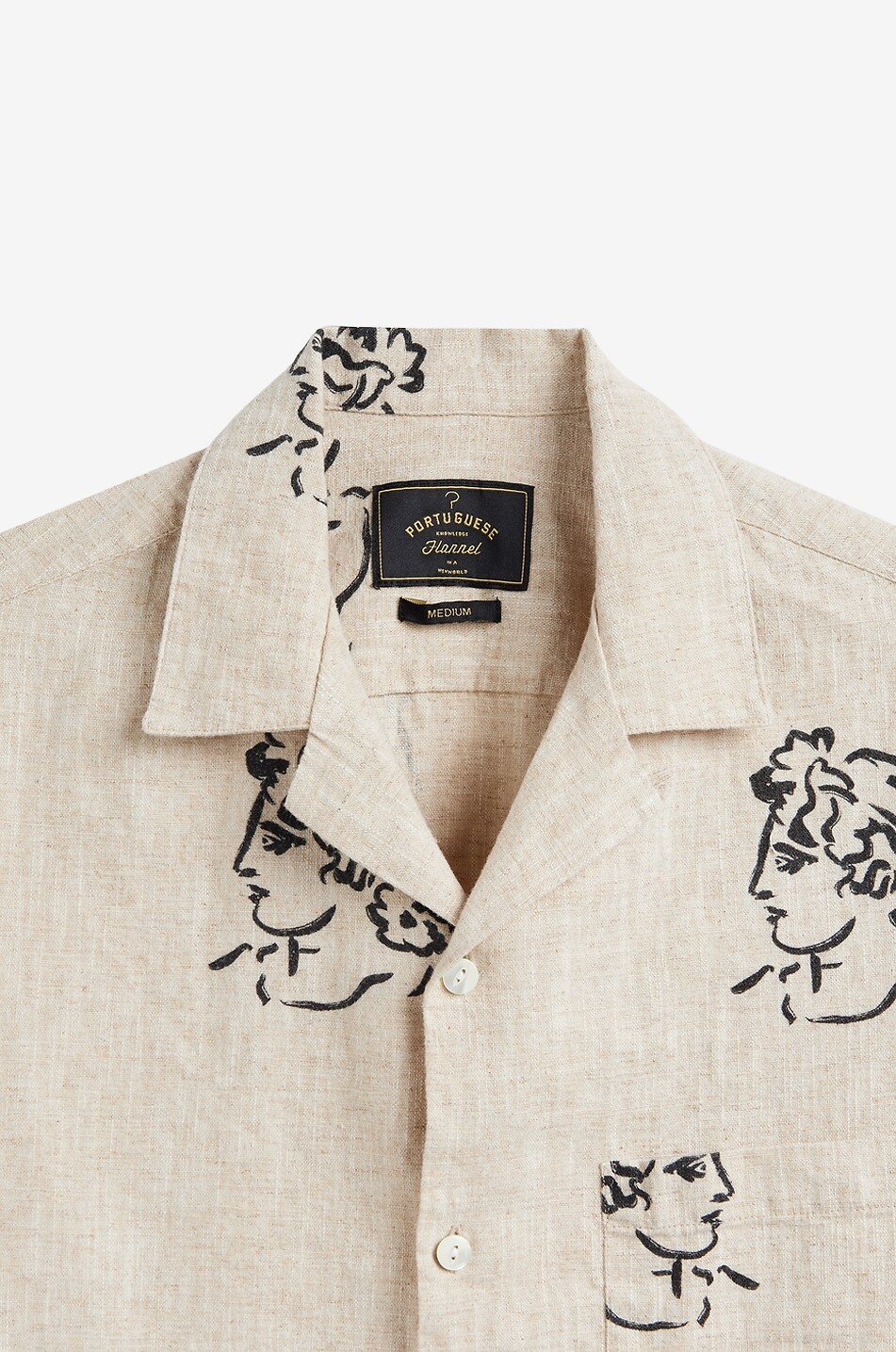 PORTUGUESE FLANNEL Bedrucktes Kurzarm-Hemd aus Leinen und Baumwolle Conimbriga Herren CREMEFARBEN 2