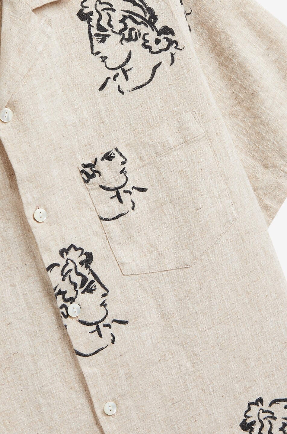 PORTUGUESE FLANNEL Bedrucktes Kurzarm-Hemd aus Leinen und Baumwolle Conimbriga Herren CREMEFARBEN 3