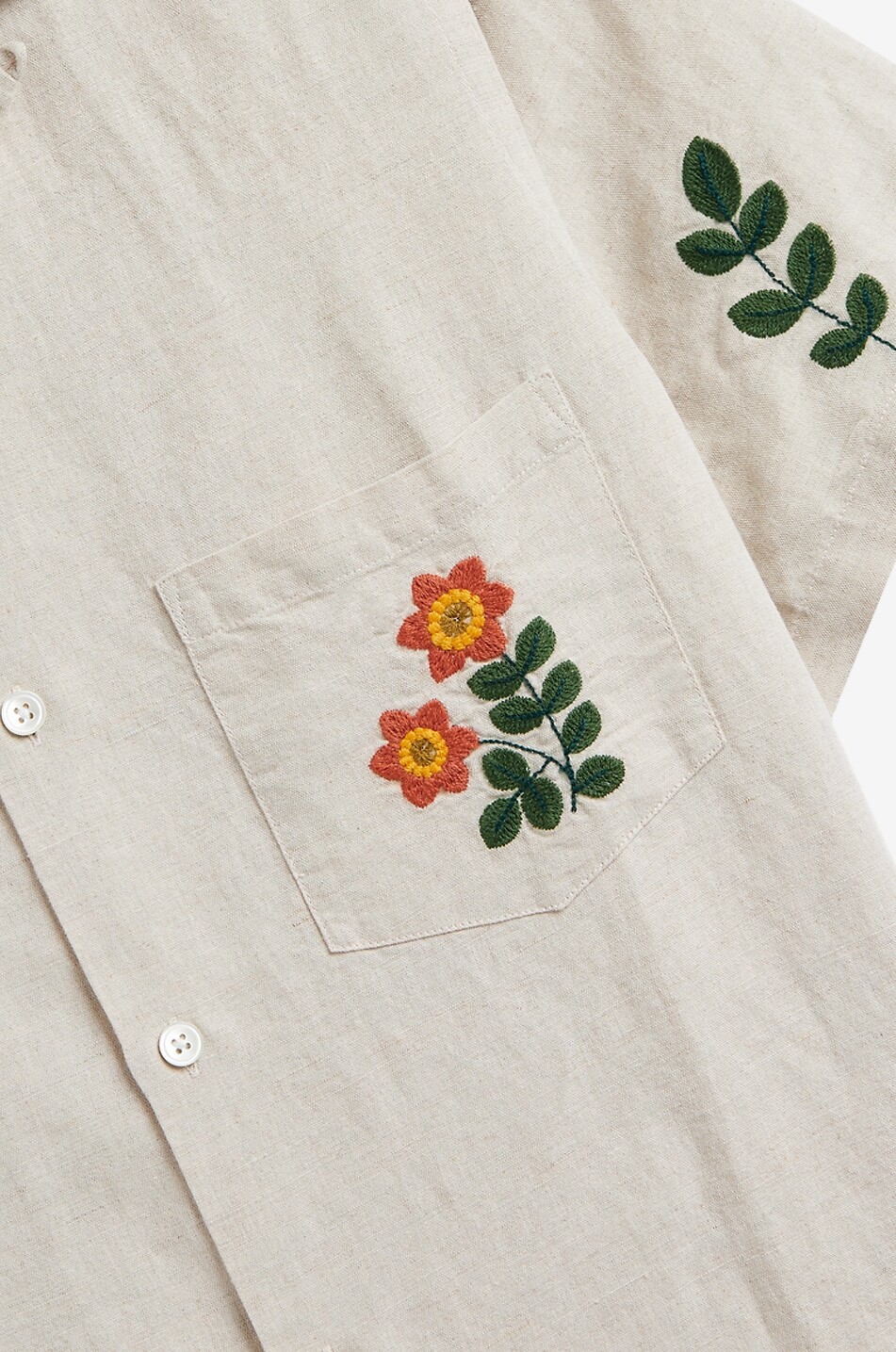 PORTUGUESE FLANNEL Besticktes Kurzarm-Hemd aus Leinenmix  Spring Embroidery Herren CREMEFARBEN 3