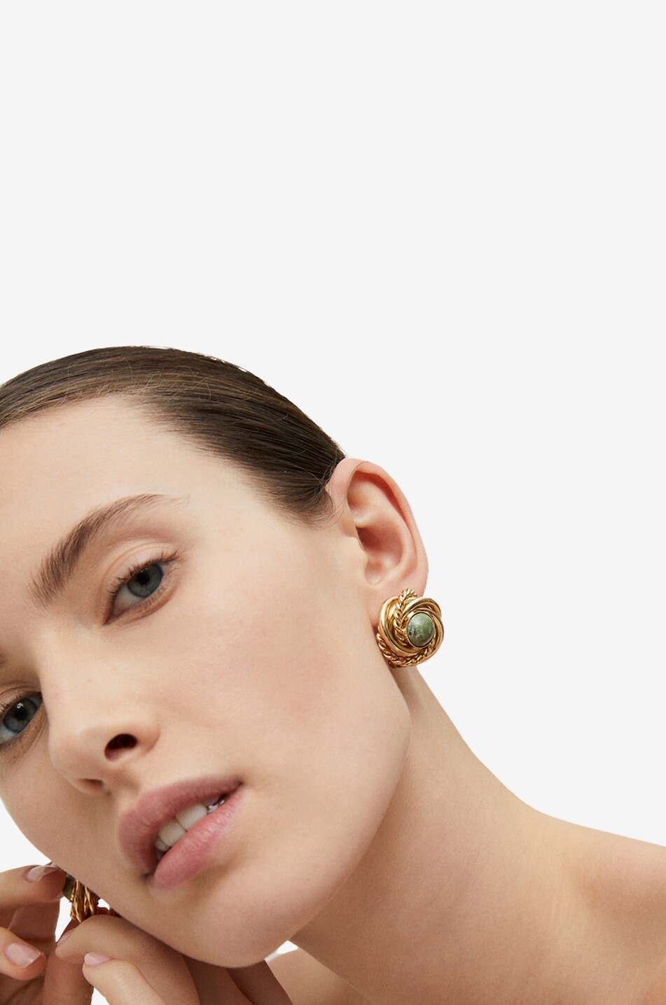 GAS BIJOUX Clips d'oreilles dorés ornés de cabochons Atika Femme VERT 2
