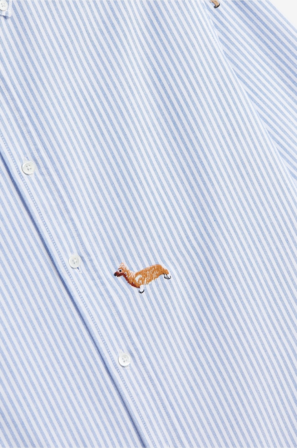 PORTUGUESE FLANNEL Chemise oxford rayée brodée de chiens Dogs Oxford Homme BLEU 3