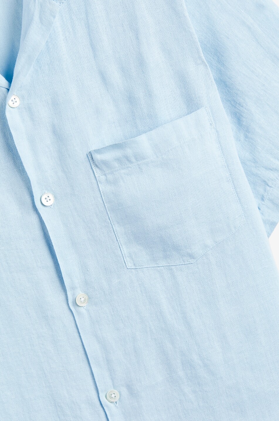 PORTUGUESE FLANNEL Chemise à manches courtes en lin Camp Collar Homme BLEU CLAIR 3