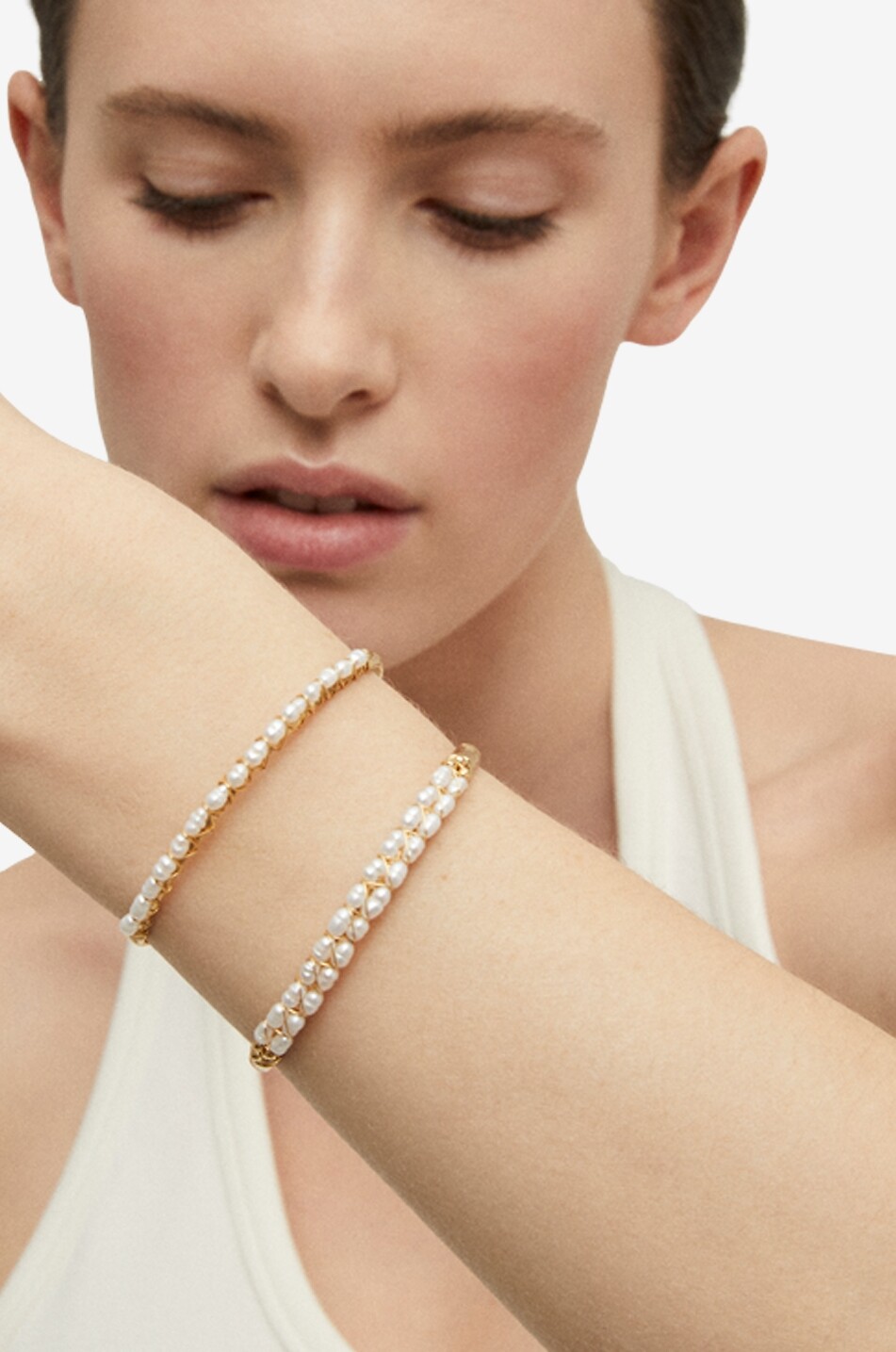 GAS BIJOUX Goldener Armreif mit Perlmutt Lyre PM Damen CREMEFARBEN 2
