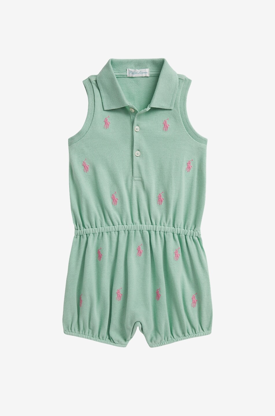 POLO RALPH LAUREN Pony All-Over sleeveless baby polo-style cotton piqué playsuit Baby LIGHT GREEN 1