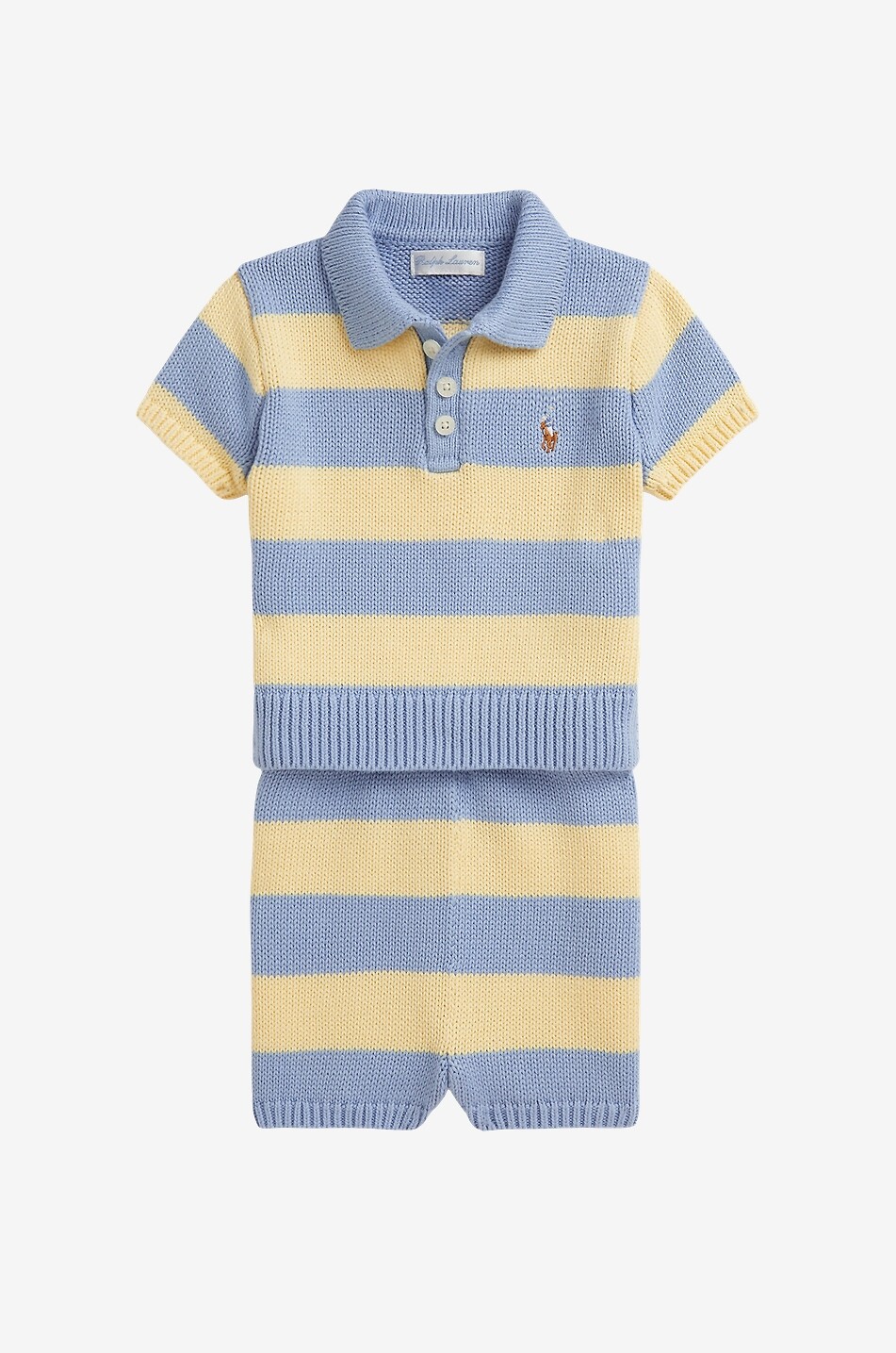 Pony striped knit polo shirt and shorts set