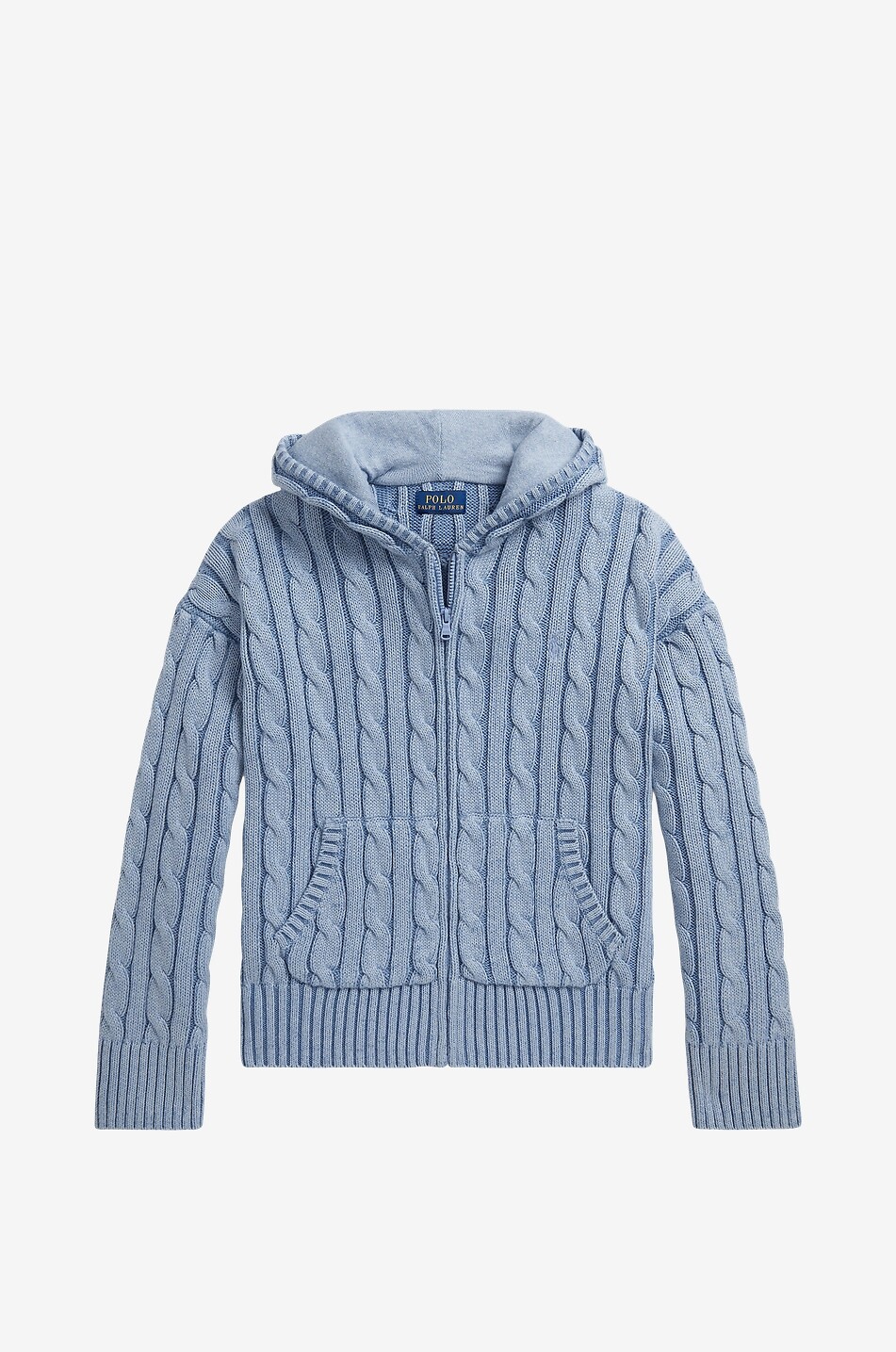 POLO RALPH LAUREN Pony hooded girls' cable-knit cotton full-zip hooded jumper Boy BLUE 1