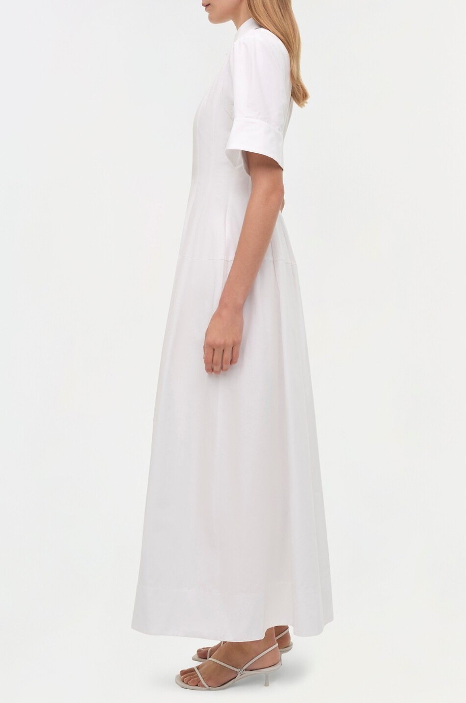 SIMKHAI Mollie long cinched popeline shirt dress Women WHITE 4