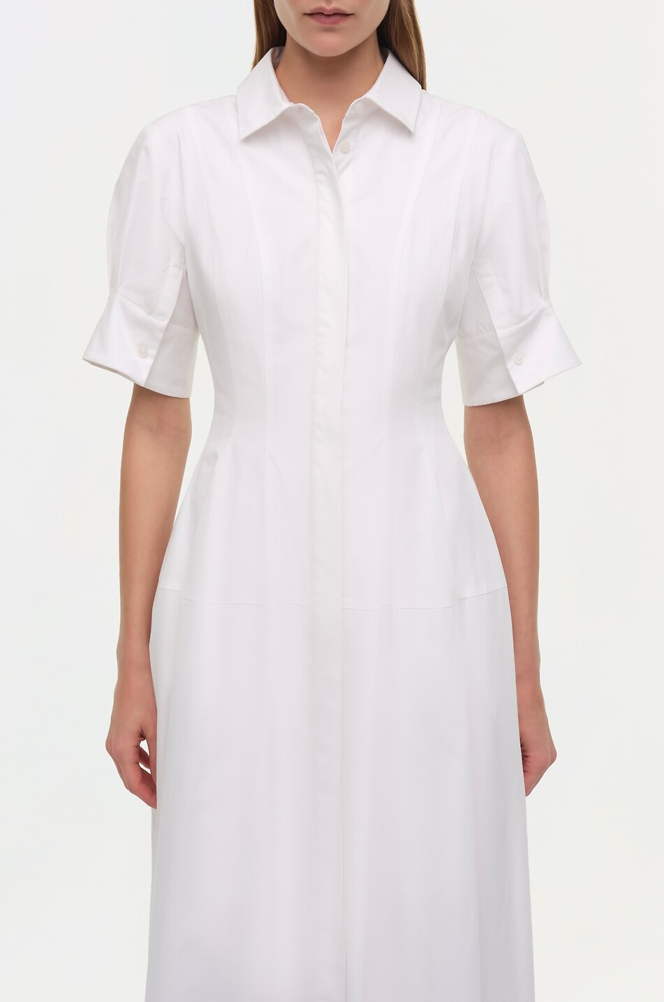 SIMKHAI Mollie long cinched popeline shirt dress Women WHITE 5