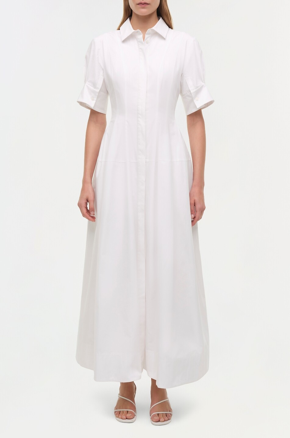 SIMKHAI Mollie long cinched popeline shirt dress Women WHITE 7