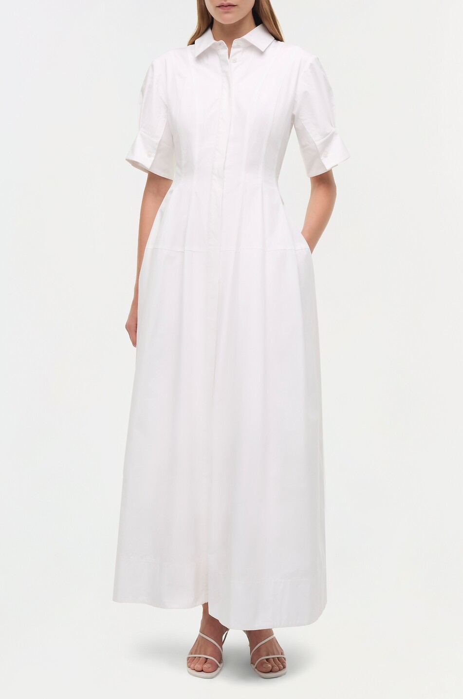 SIMKHAI Mollie long cinched popeline shirt dress Women WHITE 6