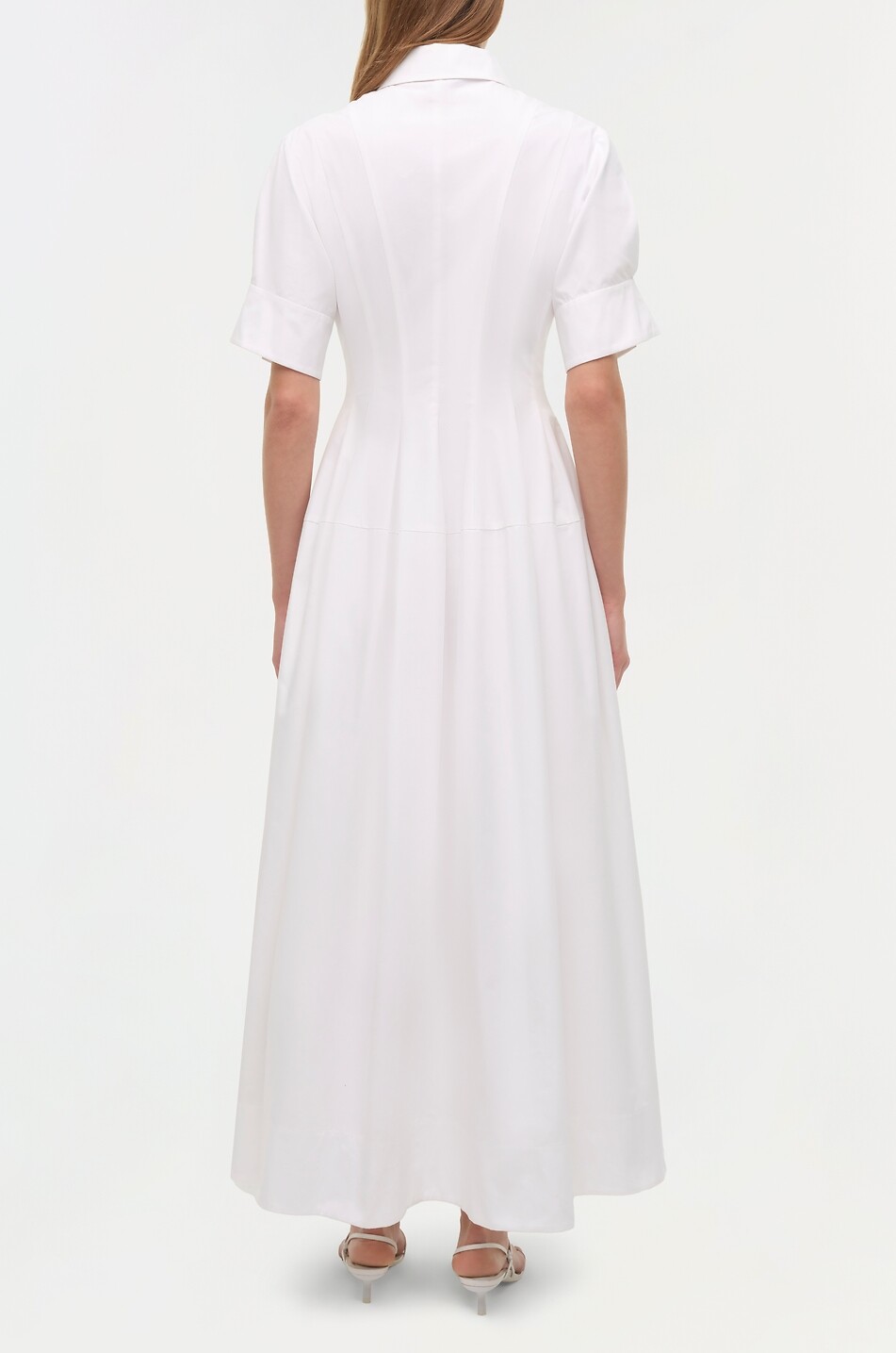 SIMKHAI Mollie long cinched popeline shirt dress Women WHITE 3