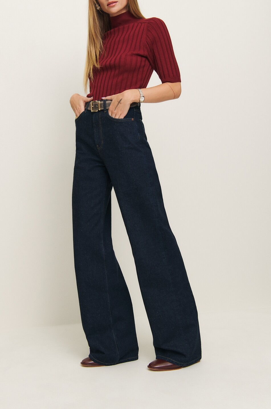 REFORMATION Cary high-waisted wide-leg jeans Women DARK BLUE 3