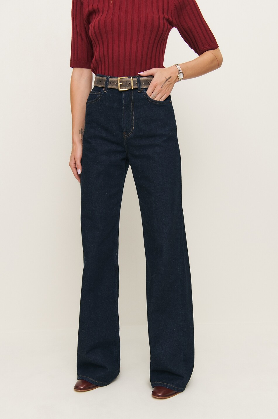 REFORMATION Cary high-waisted wide-leg jeans Women DARK BLUE 5