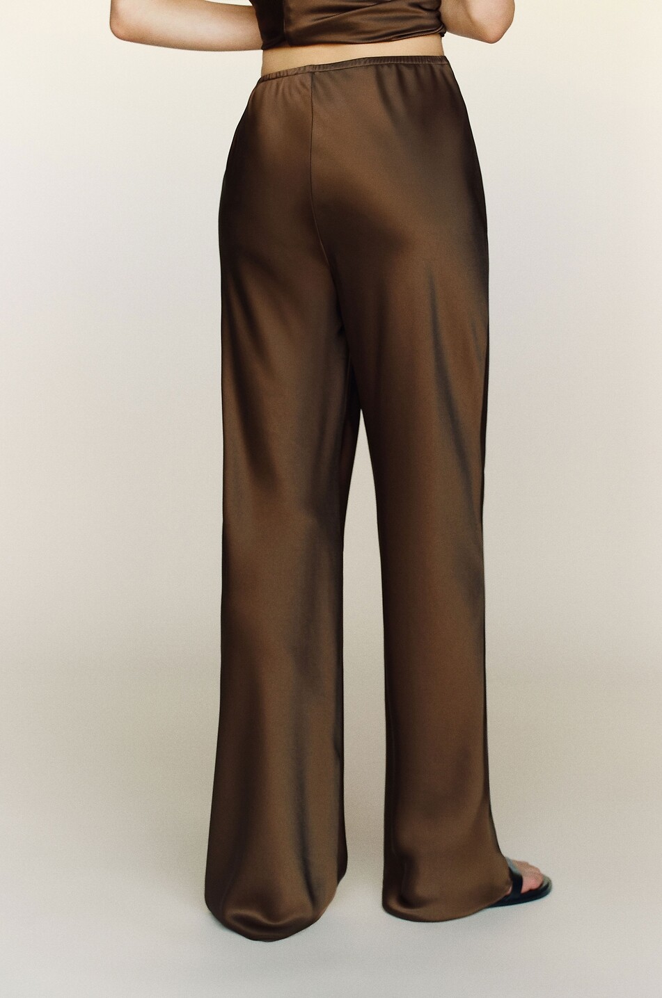 REFORMATION Gale satin mid-rise wide-leg trousers Women BROWN 4