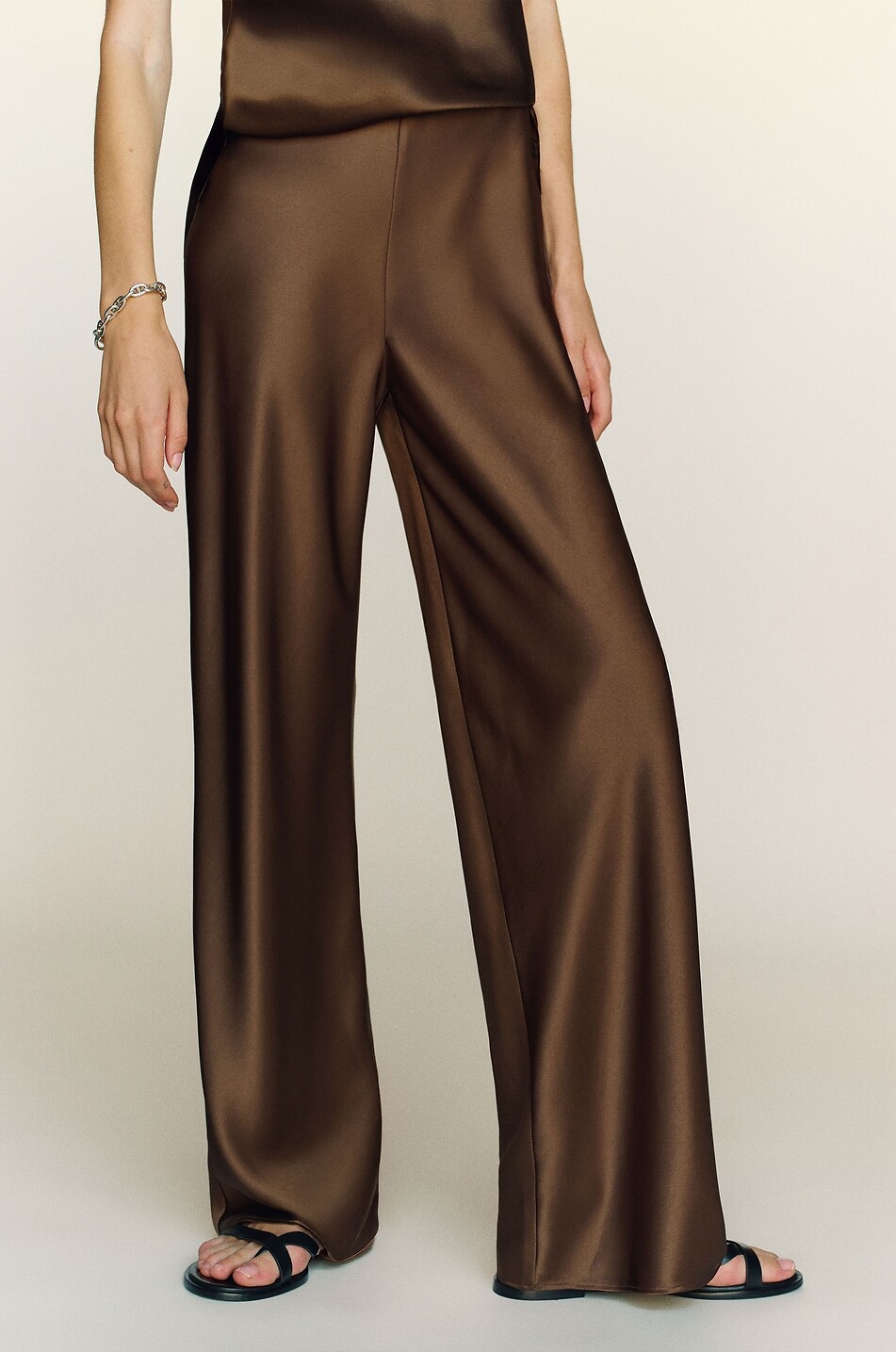 REFORMATION Gale satin mid-rise wide-leg trousers Women BROWN 6