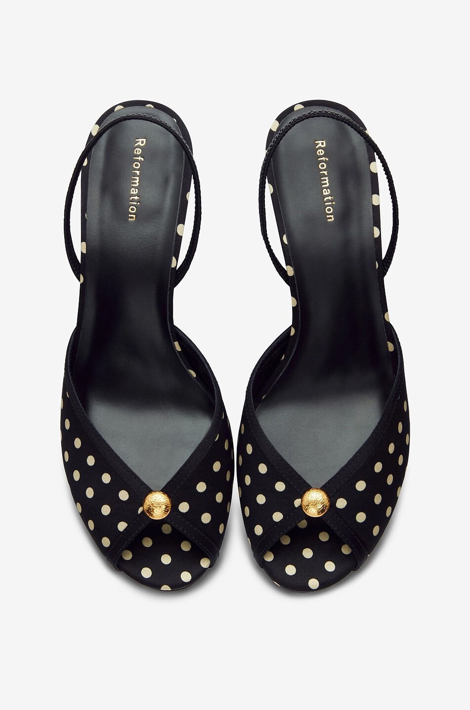 REFORMATION Paula 75 polka dot peep-toe silk pumps Women BLACK 3