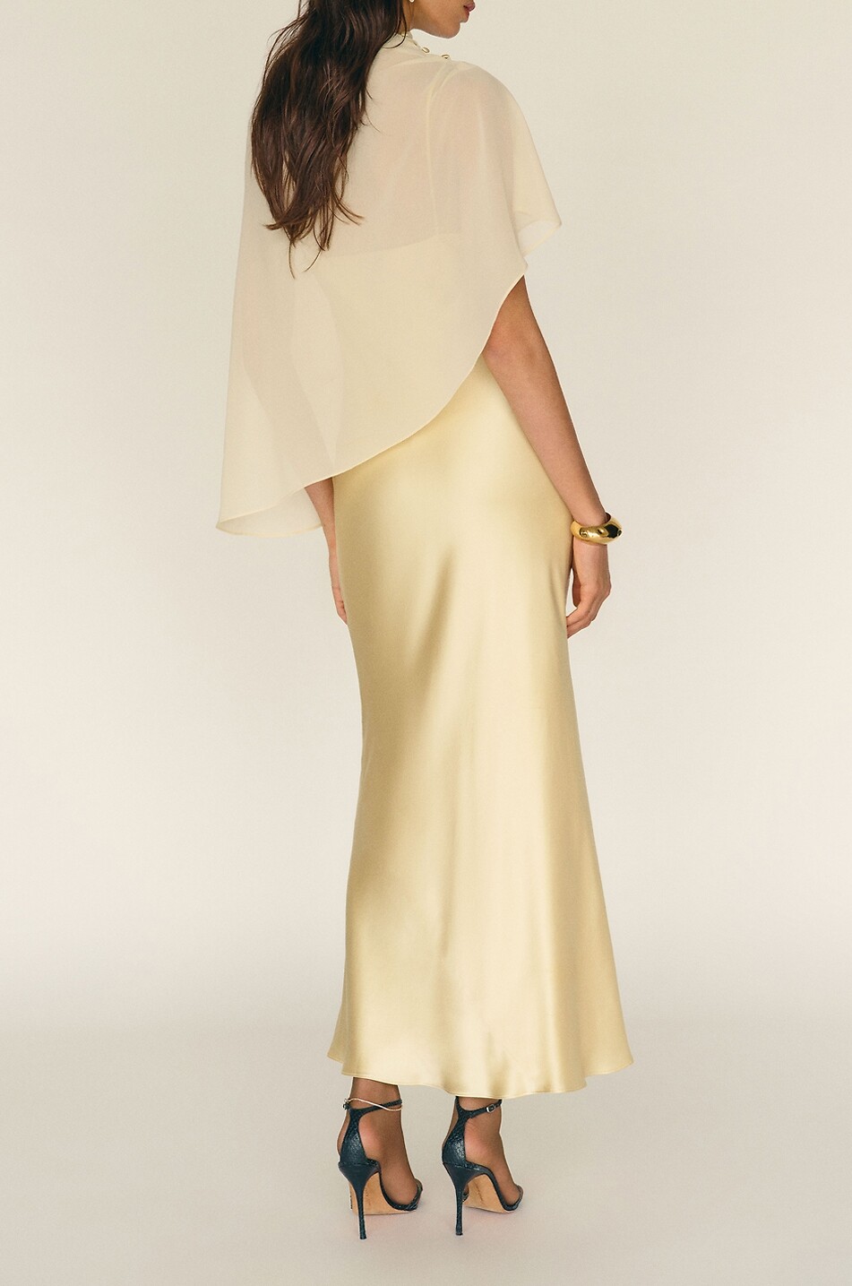 REFORMATION Lilibeth sleeveless silk cape dress Women LIGHT YELLOW 3