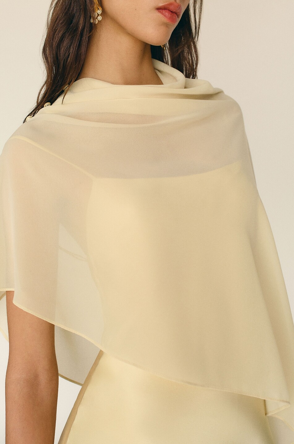 REFORMATION Lilibeth sleeveless silk cape dress Women LIGHT YELLOW 4