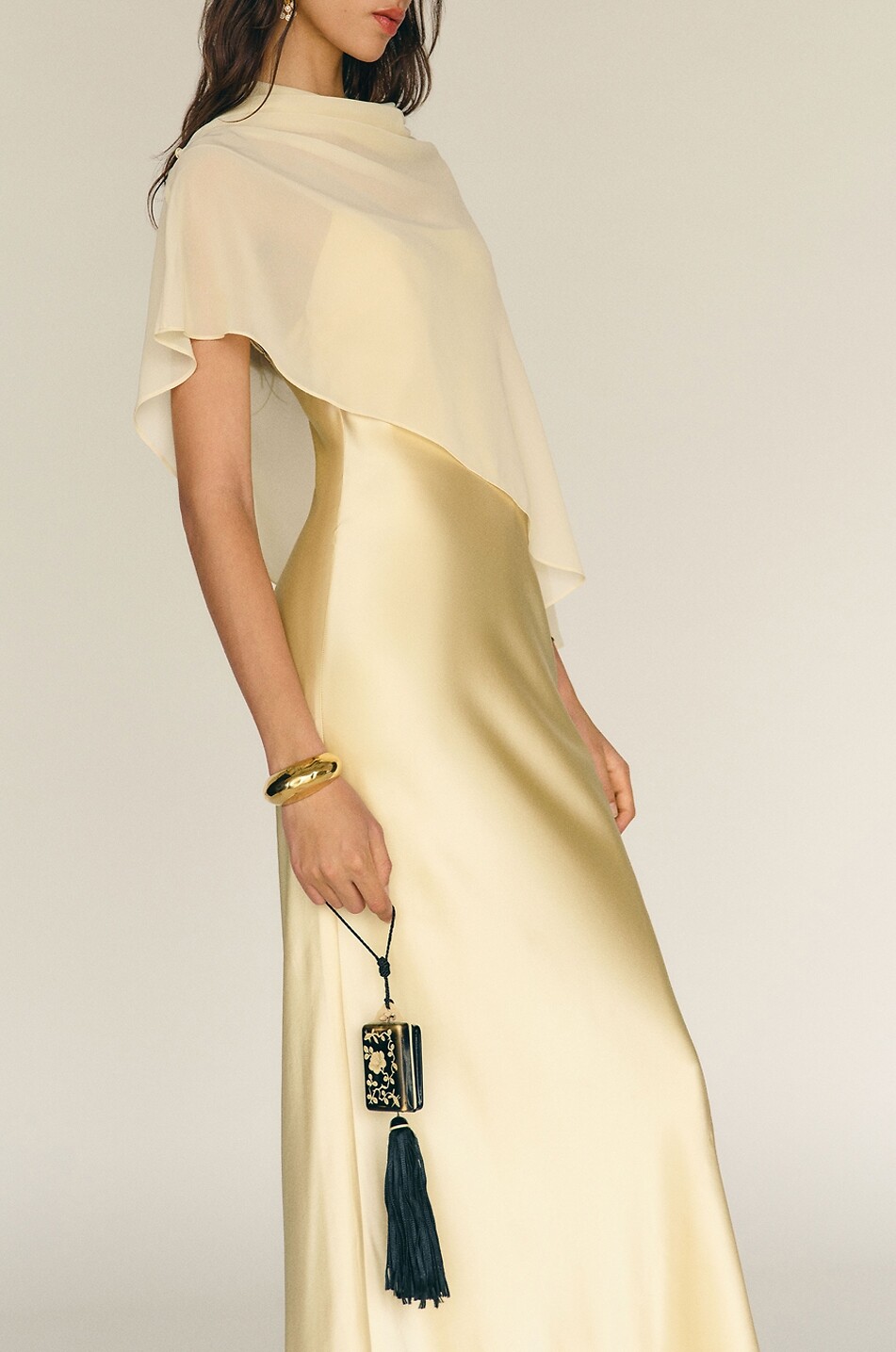 REFORMATION Lilibeth sleeveless silk cape dress Women LIGHT YELLOW 5