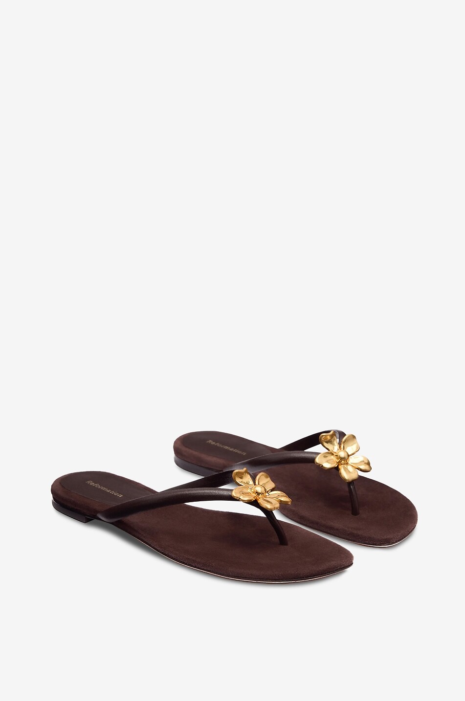 REFORMATION Flip-Flops aus Glattleder mit Blüten-Applikation Onyx Damen DUNKELBRAUN 2