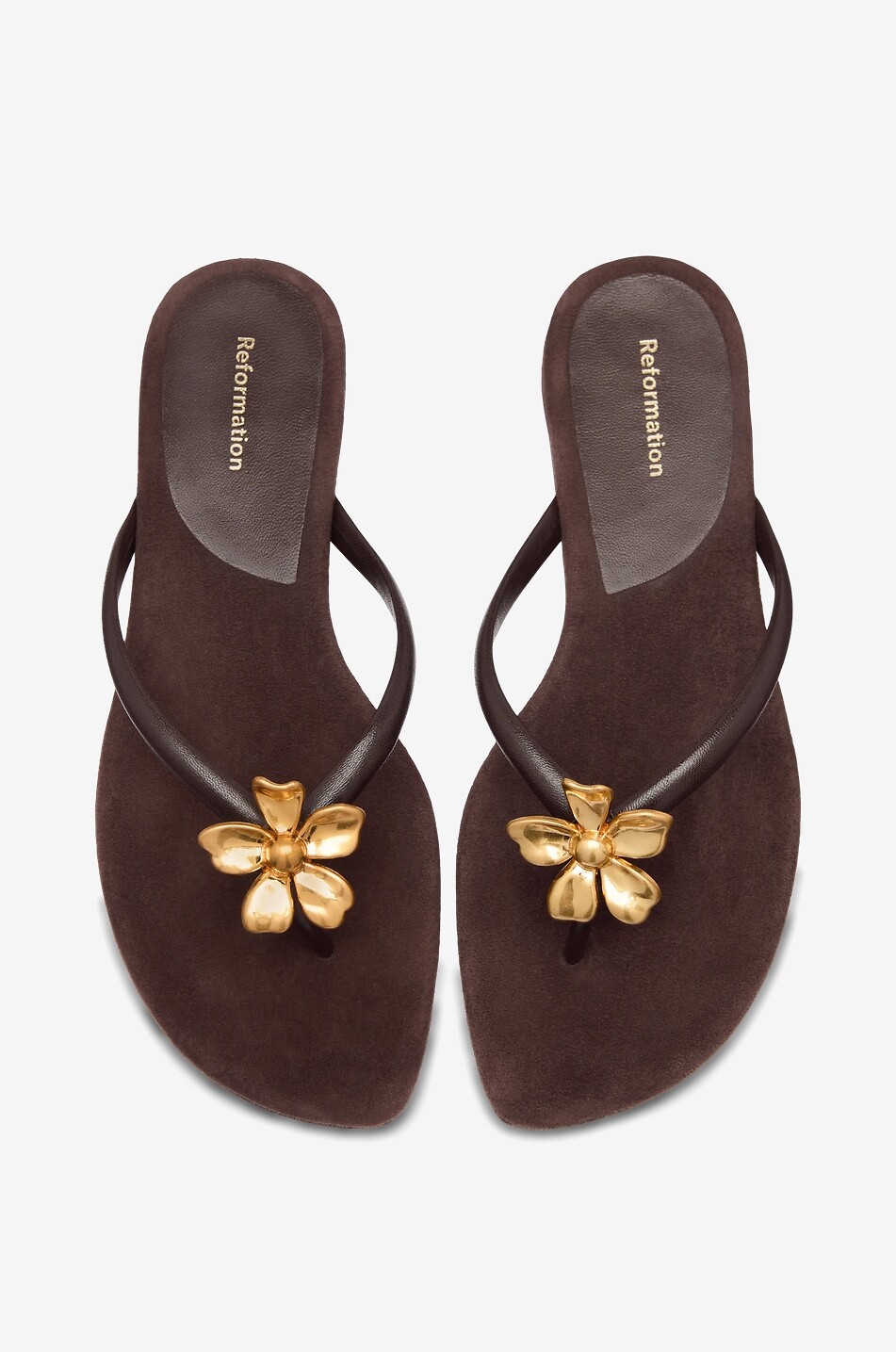 REFORMATION Flip-Flops aus Glattleder mit Blüten-Applikation Onyx Damen DUNKELBRAUN 3