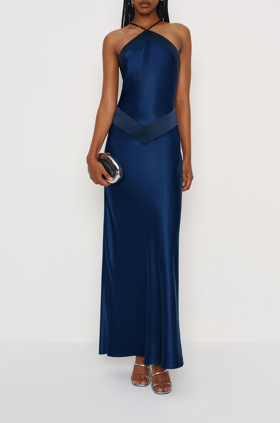 knee length dresses for ladies Rent Reformation Pernille Navy Silk Maxi Dress