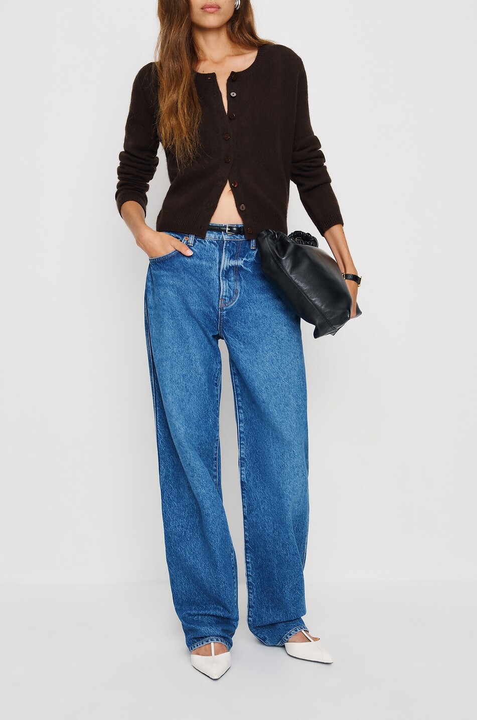 REFORMATION Clara cropped button-down cashmere cardigan Women DARK BROWN 3