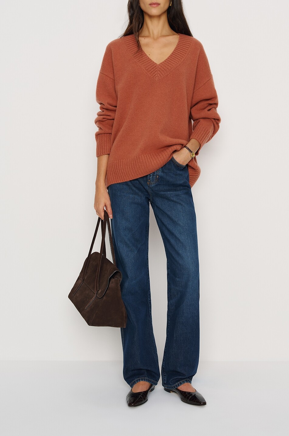 REFORMATION Jadey oversized cashmere and wool V-neck jumper Women DARK PINK 3