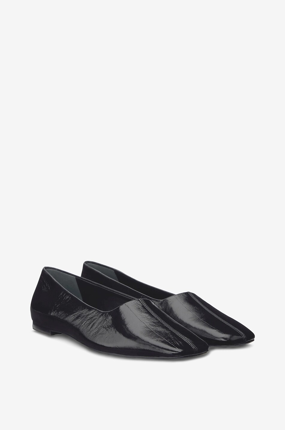 REFORMATION Inez crinkle-effect patent leather ballet flats Women BLACK 2