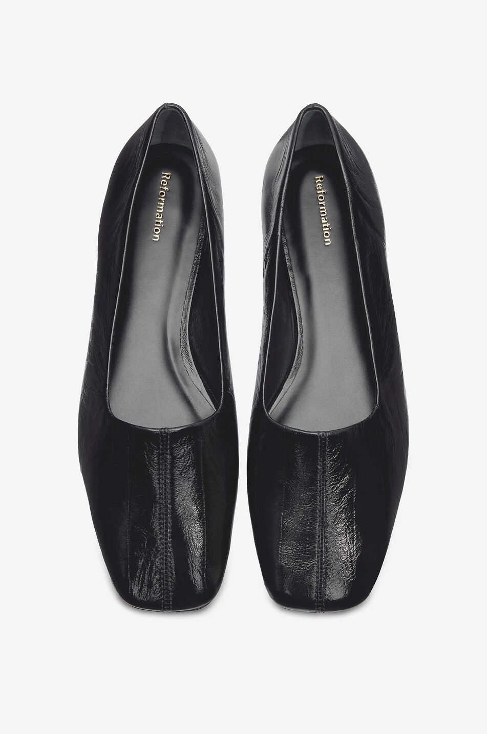 REFORMATION Inez crinkle-effect patent leather ballet flats Women BLACK 4