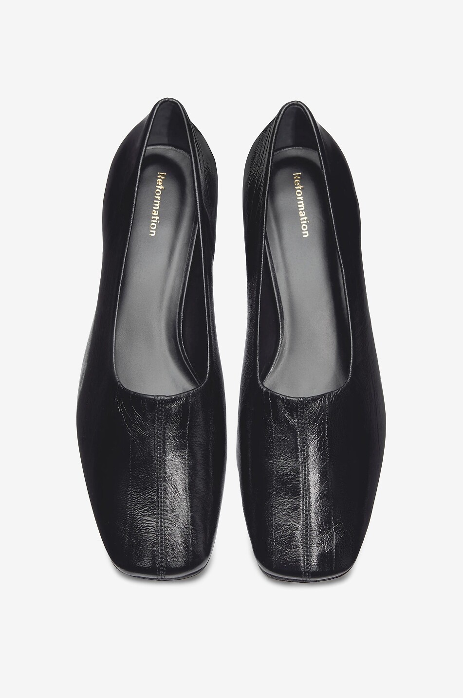 REFORMATION Inez 35 crinkle effect patent leather square-heeled pumps Women BLACK 4