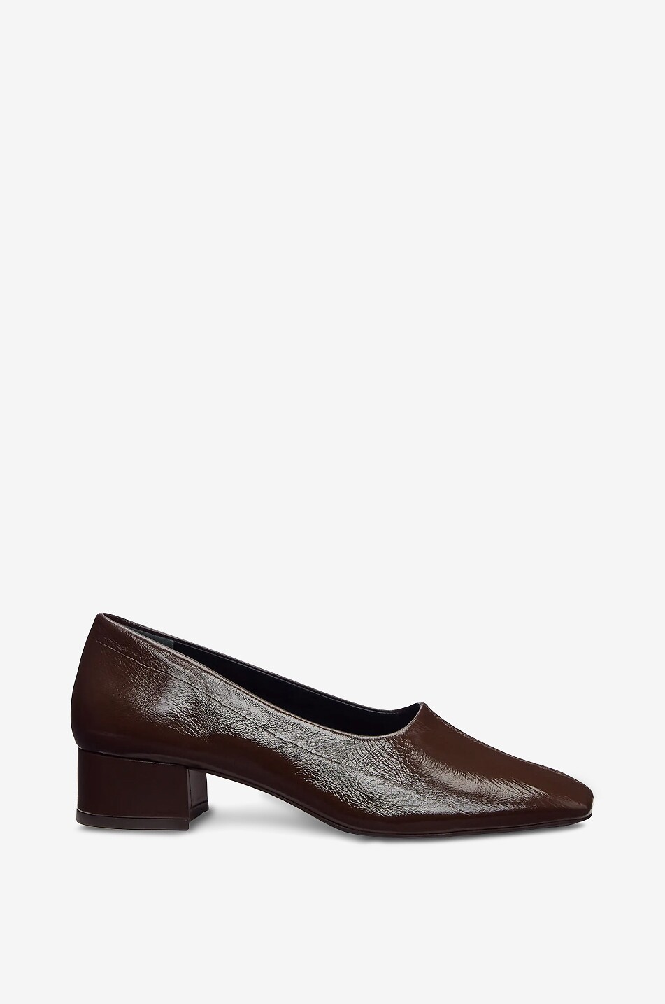 REFORMATION Inez 35 crinkle effect patent leather square-heeled pumps Women DARK BROWN 1