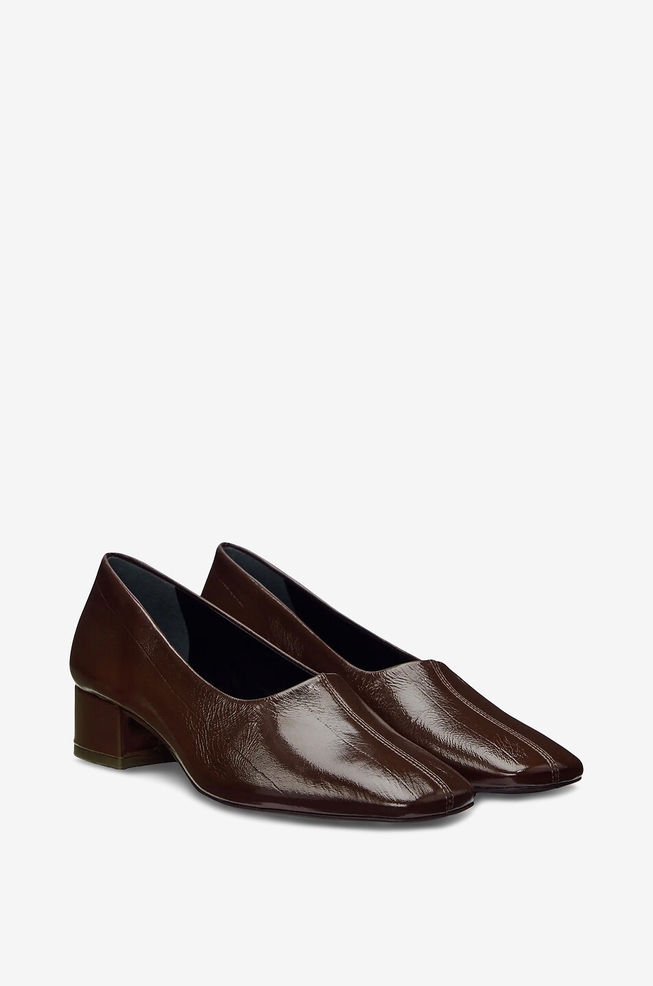REFORMATION Inez 35 crinkle effect patent leather square-heeled pumps Women DARK BROWN 2