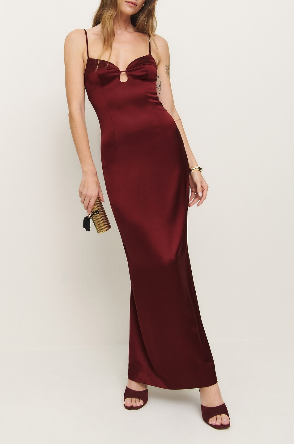 REFORMATION Sathia satin long slip dress Women DARK RED 3