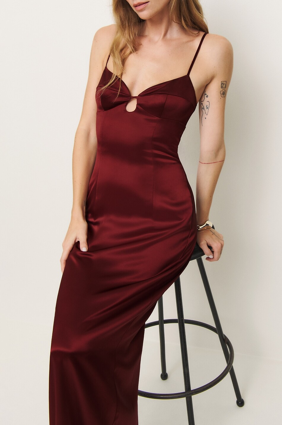 REFORMATION Sathia satin long slip dress Women DARK RED 5