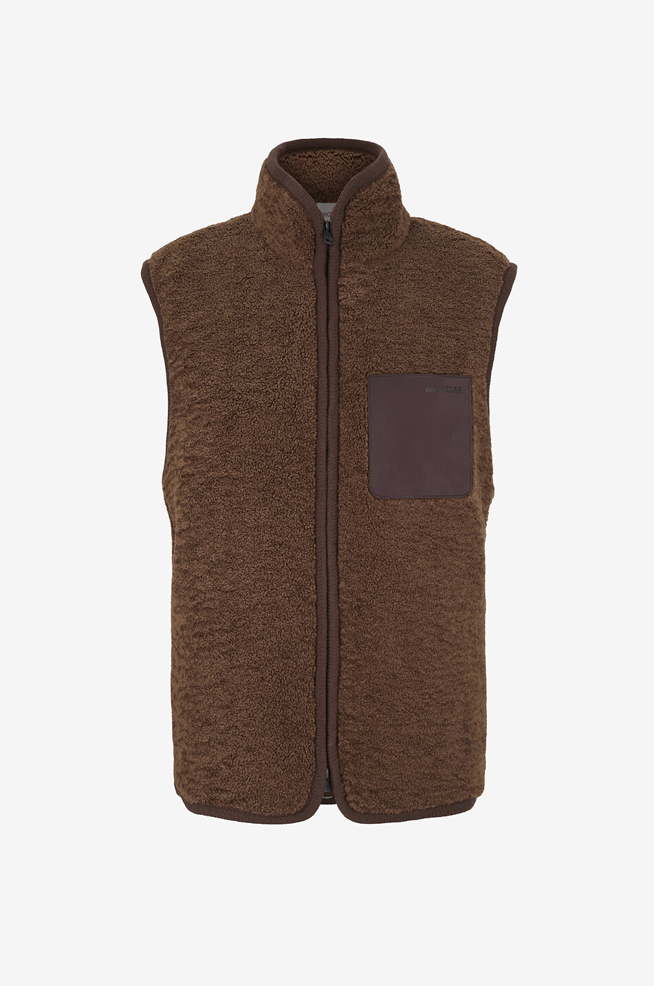 Kurze Teddy-Fleece-Weste mit Nubukleder