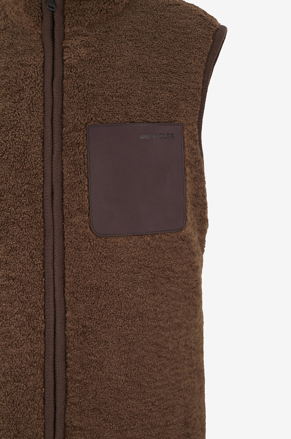 MONCLER Kurze Teddy-Fleece-Weste mit Nubukleder Herren BRAUN 3