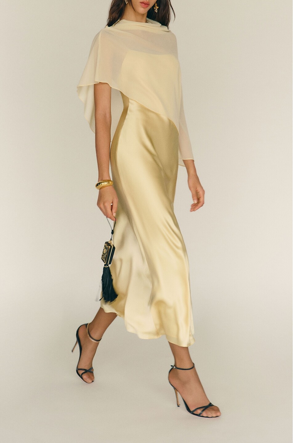 REFORMATION Lilibeth sleeveless silk cape dress Women LIGHT YELLOW 2